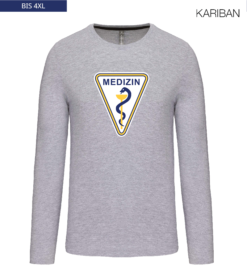Kariban Herren Langarmshirt Oxford Grey "Anton Frontprint"